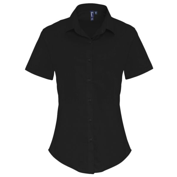 Women's stretch fit cotton poplin short sleeve blouse Thumbnail